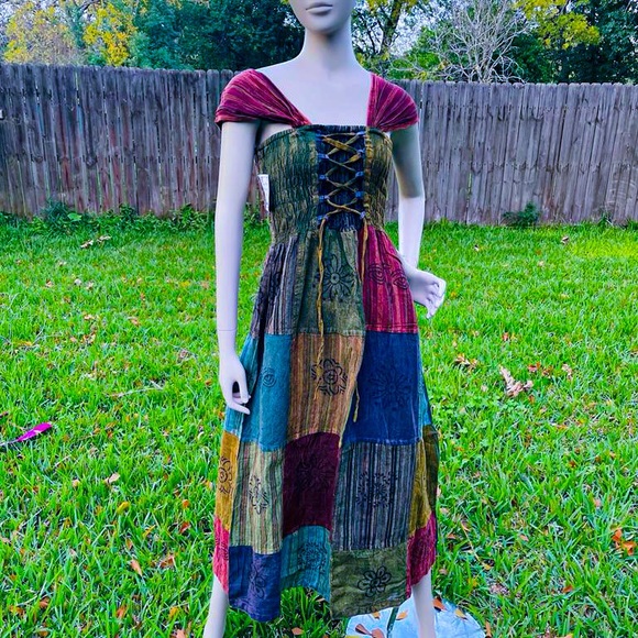 Beautiful patchwork hippie dress/ overall skirts - Picture 3 of 6